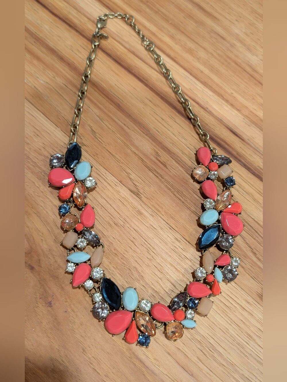 J. Crew Multicolor Statement Bib Necklace - Coral, Blue & Gold Accents